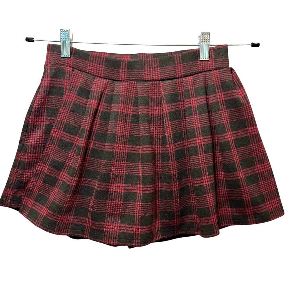 Liz & Sara Plaid Skort Pleated Mini Skirt Shorts Red Womens Juniors L Preppy Y2K